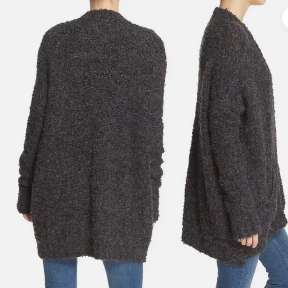 Free People Charcoal Gray Fuzzy Button-Up Cardigan
